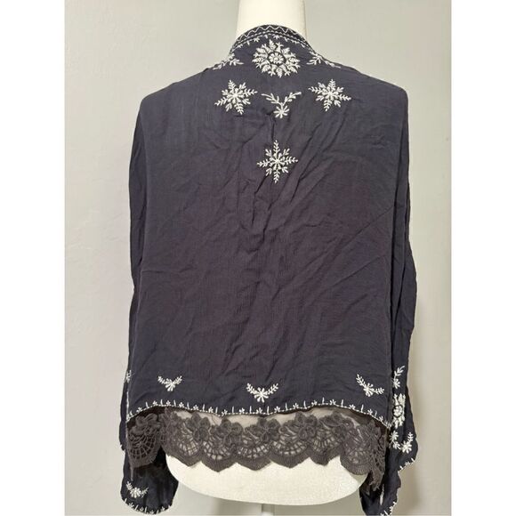 Free People Embroidered kimono cardigan in washed black gray xs - Picture 7 of 9